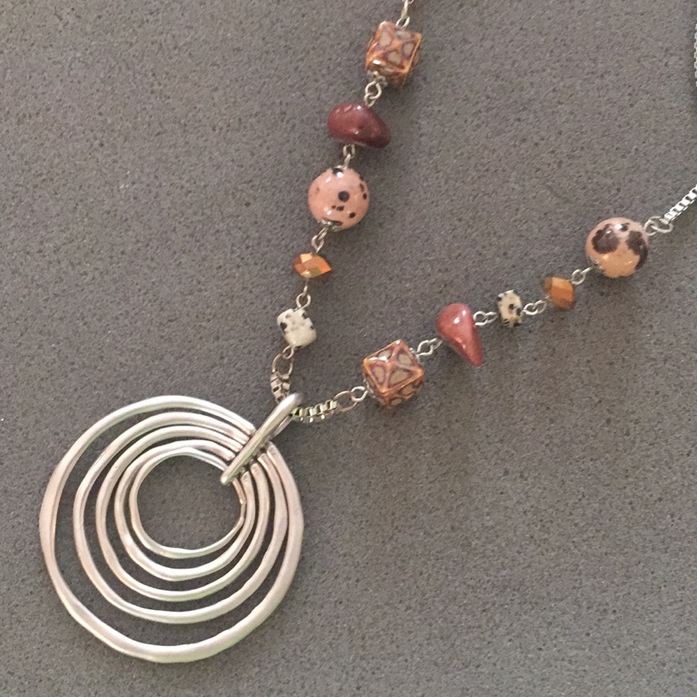 Multi-Circle Necklace with Brown Beads